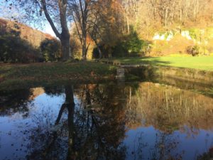 Einer der Teiche im Park, wo die Mönche Forellen und Karpfen züchteten