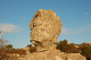 ein Kalksteinfelsen, der aussieht, wie ein menschlicher Kopf